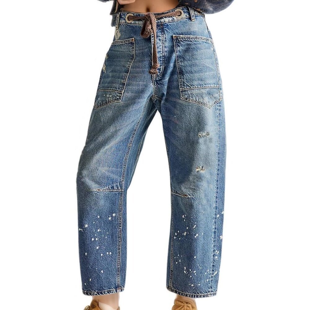 Womens Denim Jeans Mid-Low Rise Boyfriend Ankle Baggy Stretchy Casual
